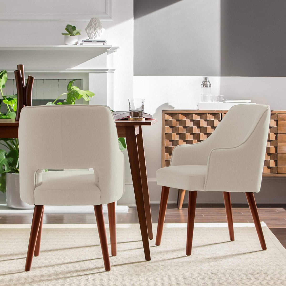 Amazon Brand – Rivet Malida Mid-Century Modern Open Back Kitchen Dining Room Accent Chair, 33"H, Chalk