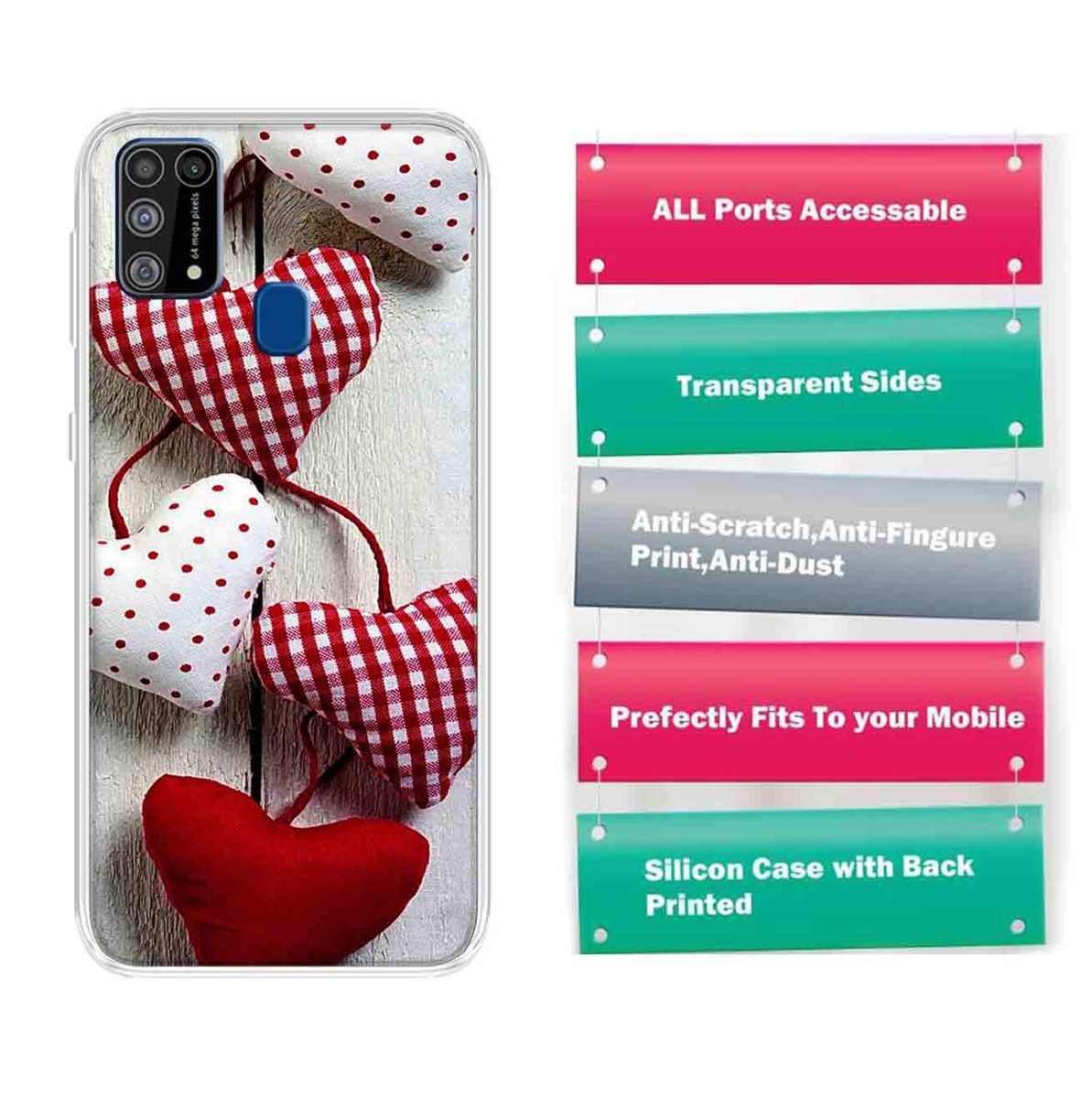 Amazon Brand - Solimo Designer Multicolor Cushion Heart Design Printed Soft Back Case Mobile Cover for Samsung Galaxy M31