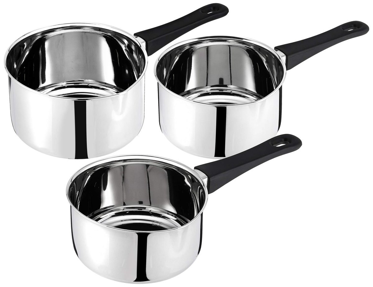 Amazon Brand - Solimo 3-Piece Stainless Steel Sauce Pan Set
