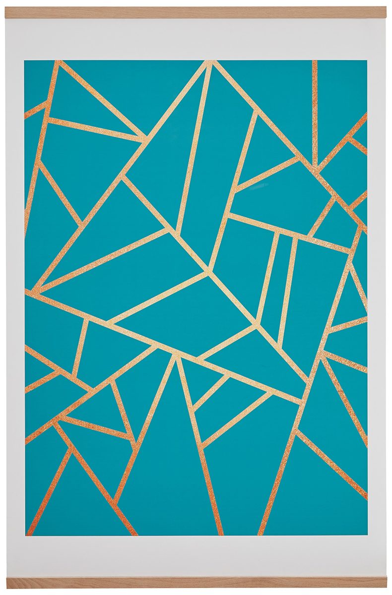 Amazon Brand – Rivet Blue and Metallic Gold Geometric Print with Oak Hanger, 18" x 24"