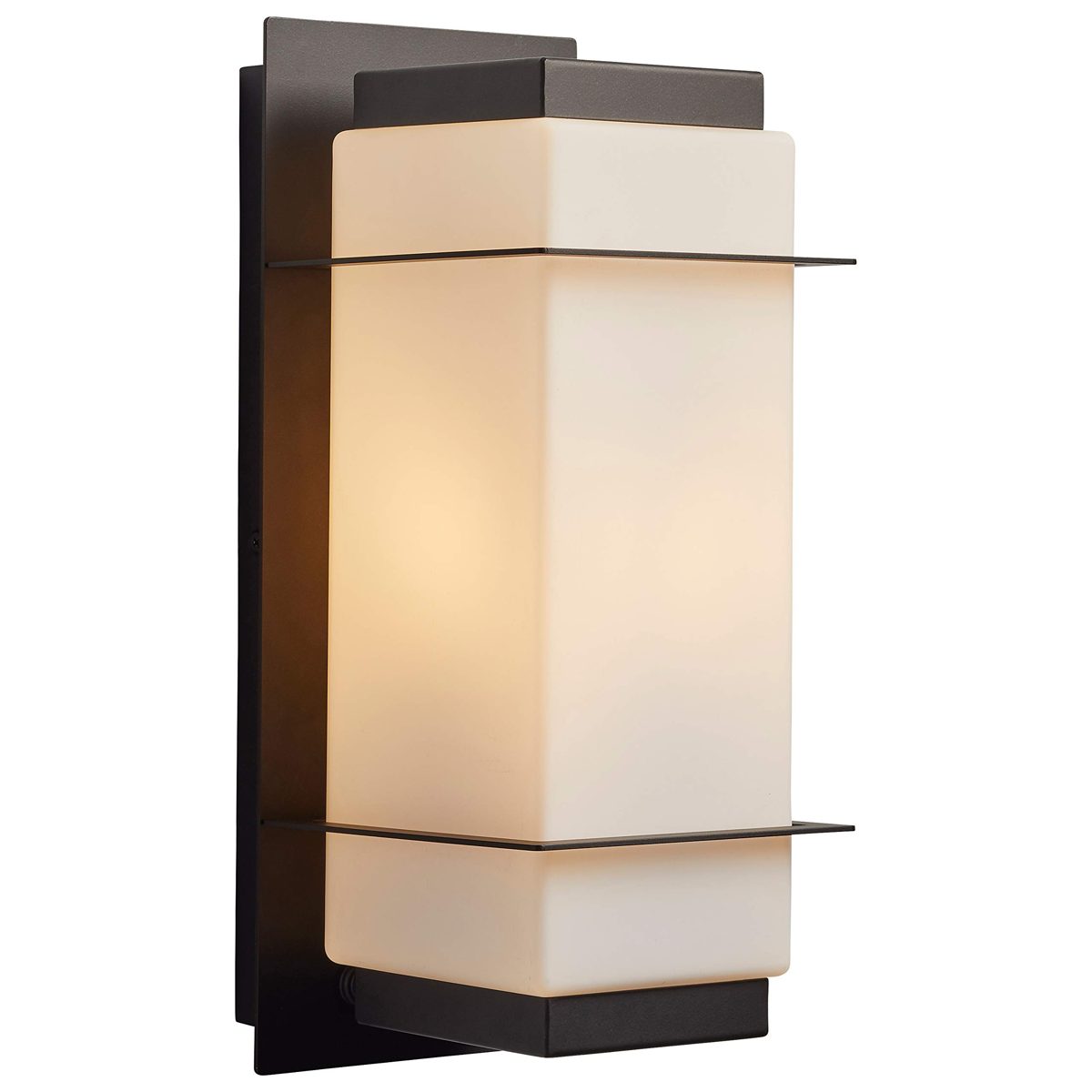 Amazon Brand – Rivet Modern Frosted Opal Glass Outdoor Wall Mount Sconce with Light Bulb - 5.91 x 6.97 x 14.97 Inches, Antique Bronze Steel