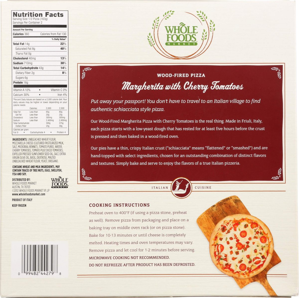 WHOLE FOODS MARKET Margherita Pizza with Cherry Tomatoes, 11.5 OZ