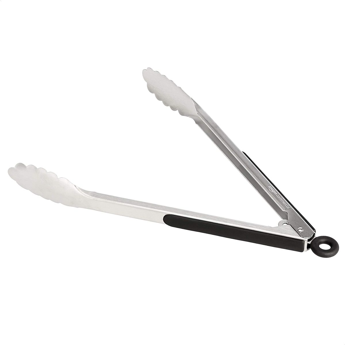 AmazonCommercial  Stainless Steel Kitchen Tongs, Non-Slip Grip, Black
