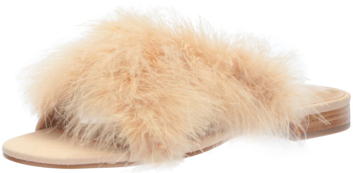 Amazon Brand - The Fix Women's Nadia Feather Slide Sandal Flat, Dove Suede, 8.5 B US