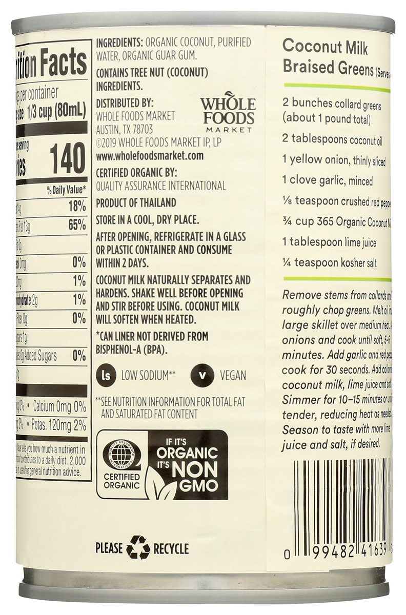 365 EVERYDAY VALUE Organic Coconut Milk, 13.5 FZ