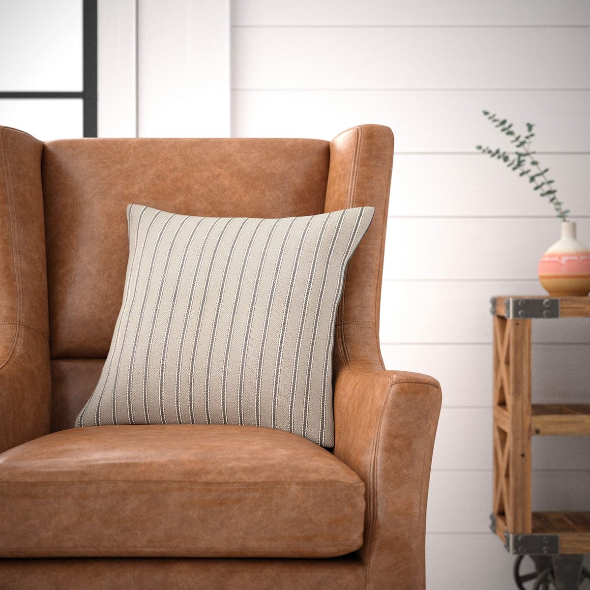 Amazon Brand – Stone & Beam Classic Ticking Stripe Throw Pillow - 17 x 17 Inch, Pewter