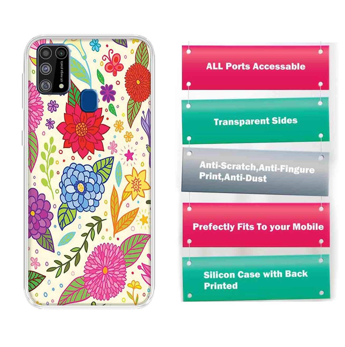 Amazon Brand - Solimo Designer Multicolor Floral Art Design Printed Soft Back Case Mobile Cover for Samsung Galaxy M31