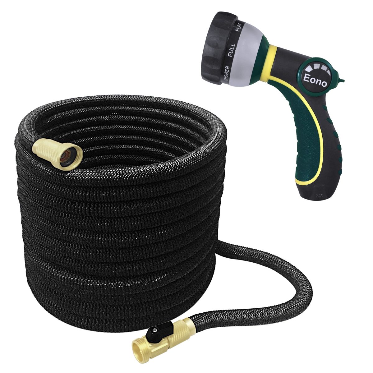 Eono Best Expandable Garden Hose - 25/50/75/100 Feet Strongest Triple Core Latex and Solid Brass Fittings Free Spray Nozzle 3/4 USA Standard Easy Storage Kink Free Flexible Water Hose (25 Feet)