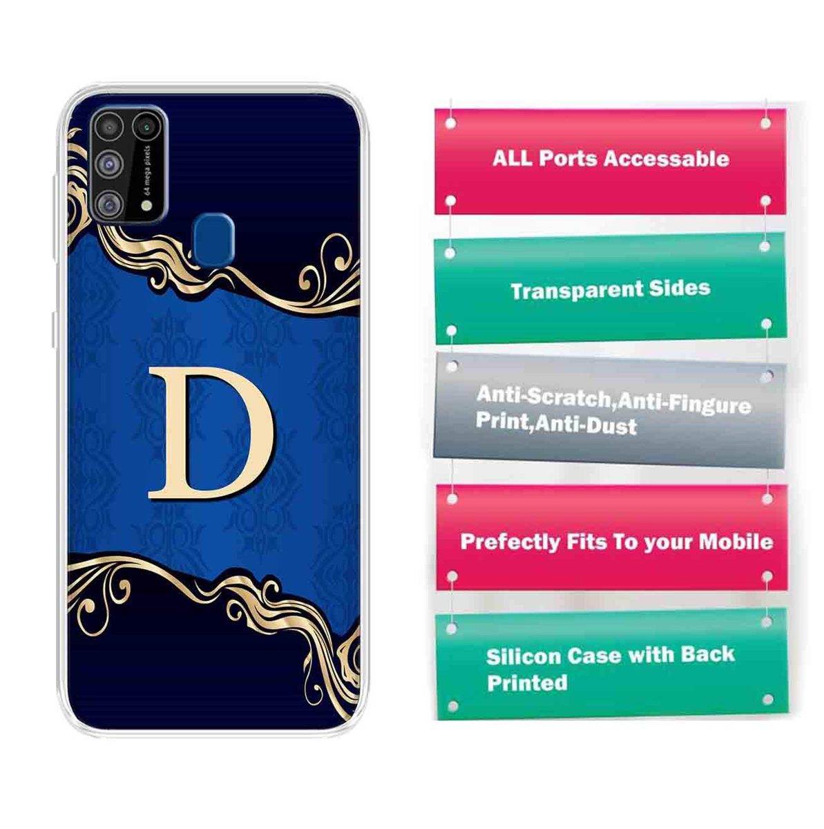 Amazon Brand - Solimo Designer Multicolor Blue Pattern Alphabet-D Printed Soft Back Case Mobile Cover for Samsung Galaxy M31