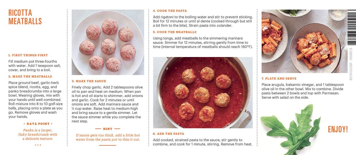 Amazon Meal Kits, Ricotta Meatballs with Rigatoni & Arugula, Serves 2