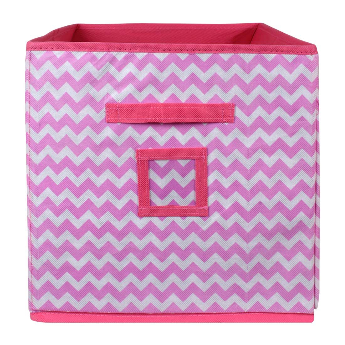 Amazon Brand - Solimo Printed Fabric Storage Box, Small, Set of 6, Pink