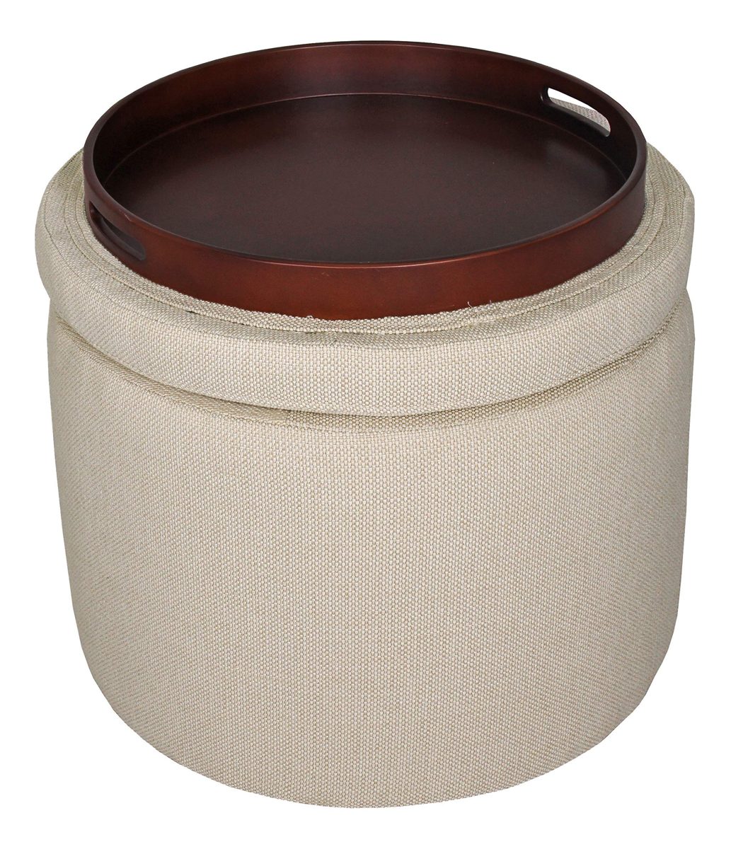 Amazon Brand – Rivet Madison Modern Fabric Round Lift-Top Storage Tray Ottoman Pouf, 19.7"W, Marshmallow (Renewed)
