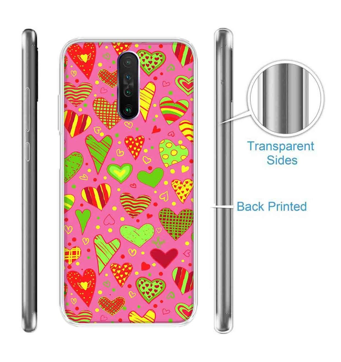 Amazon Brand - Solimo Designer Multicolor Heart Clip Art Pink Pattern Design Printed Soft Back Case Mobile Cover for Poco X2 / Xiaomi Redmi K30