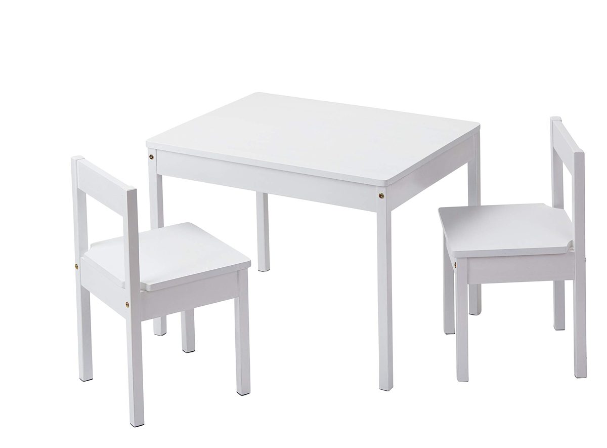 AmazonBasics Solid Wood Kiddie Table Set with Two Chairs, White