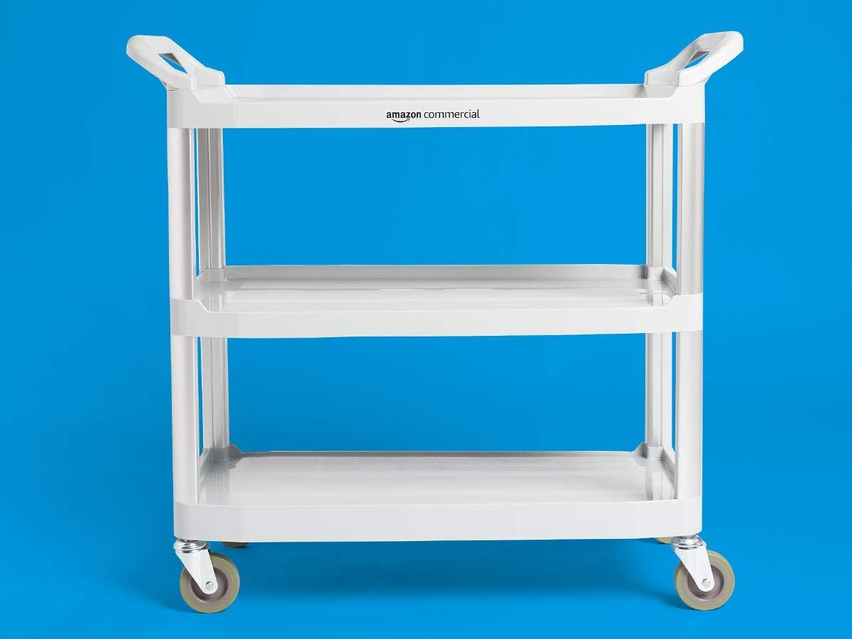 AmazonCommercial 3 Shelves Utility Cart with 400 lbs Loading Capacity, Grey (Renewed)