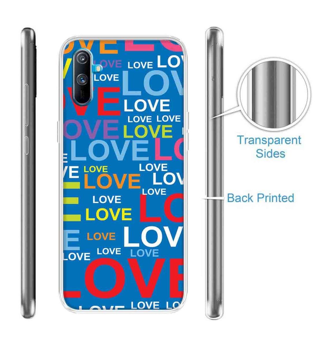 Amazon Brand - Solimo Designer Multicolor Typography Love Blue Pattern Design Printed Soft Back Case Mobile Cover for Realme C3