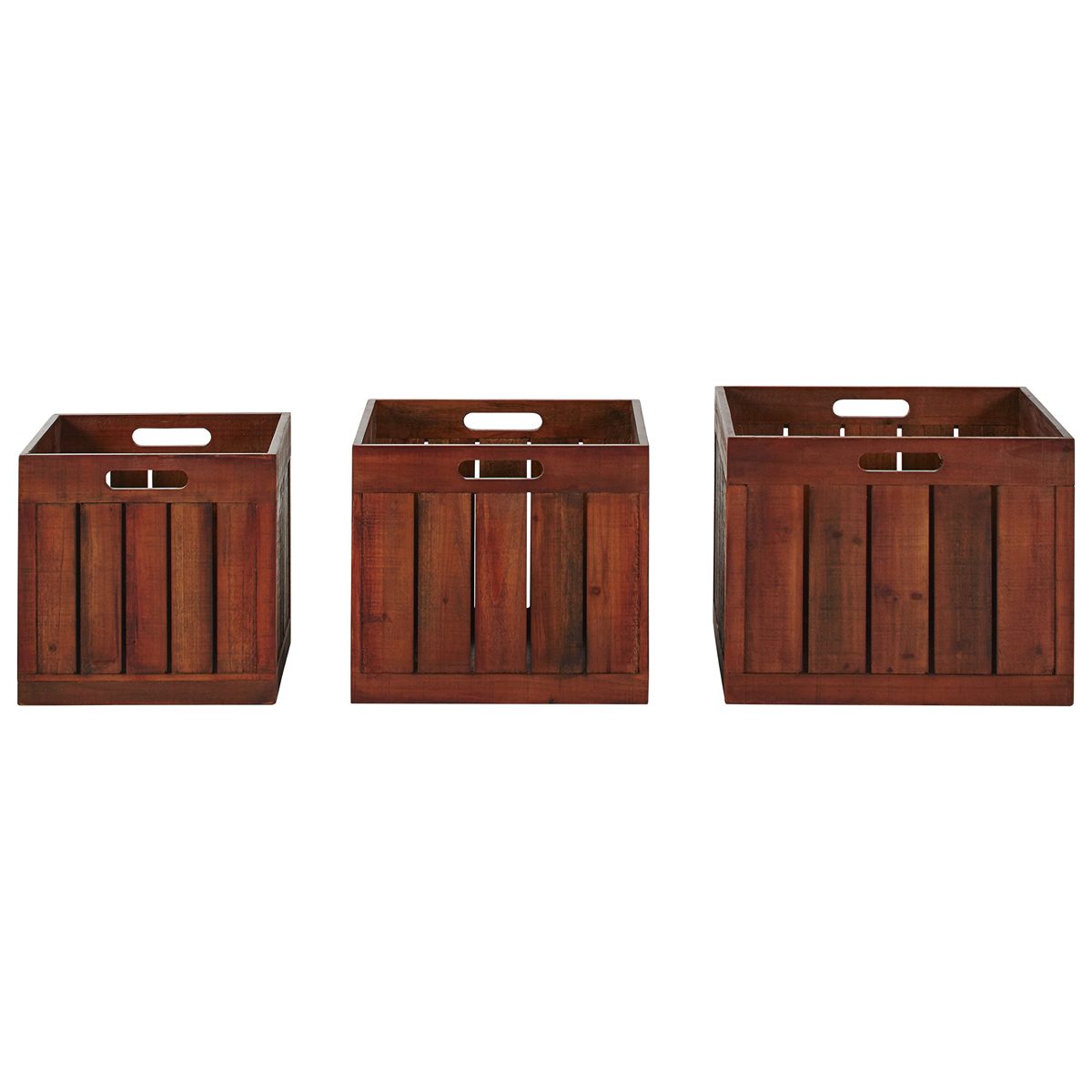 Amazon Brand – Stone & Beam Modern Rustic Farmhouse Wood Slat Storage Bins - Set of 3, Natural