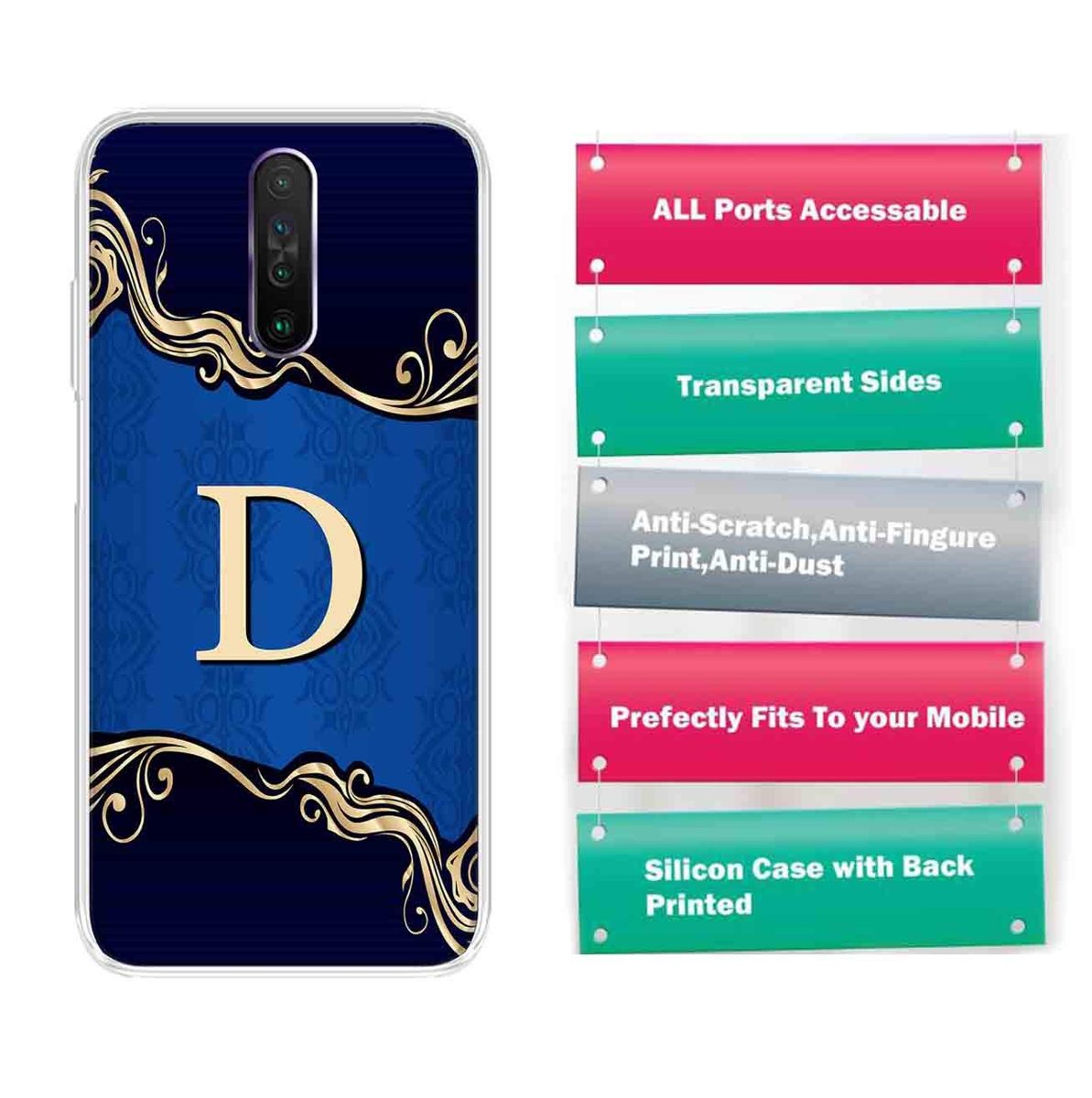 Amazon Brand - Solimo Designer Multicolor Blue Pattern Alphabet-D Printed Soft Back Case Mobile Cover for Poco X2 / Xiaomi Redmi K30