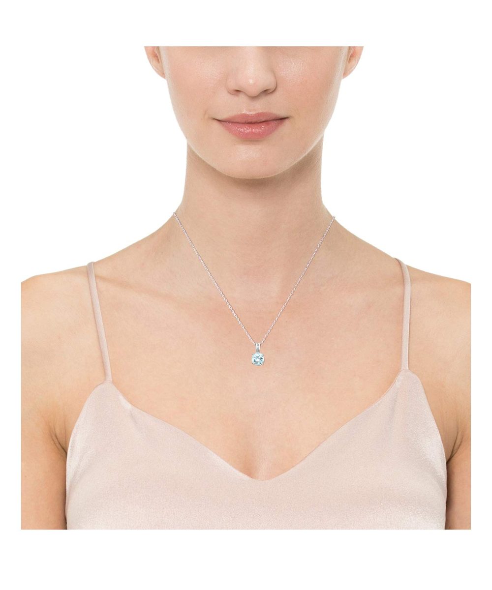 Amazon Essentials Sterling Silver Round Cut Aquamarine Birthstone Pendant Necklace (March), 18"