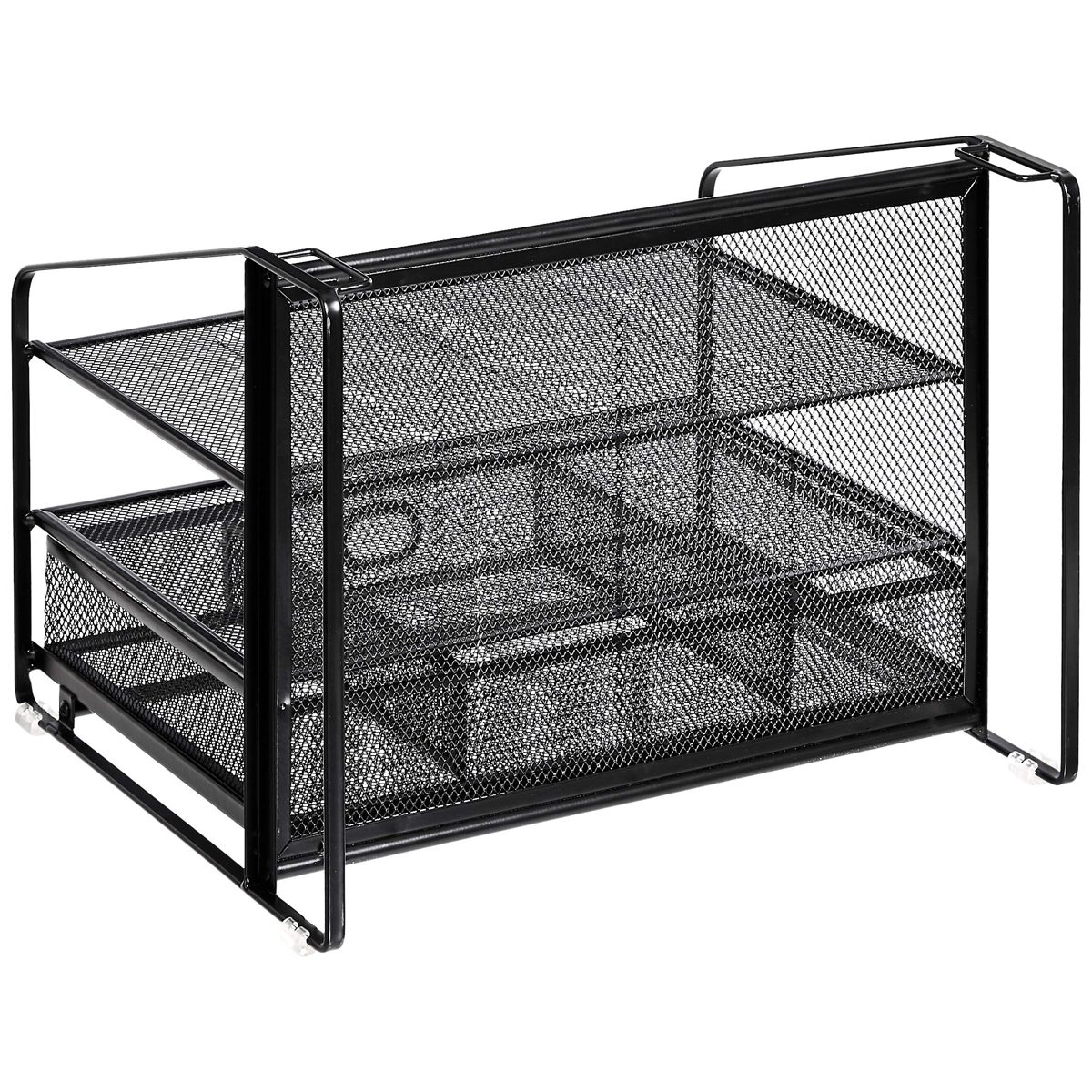 AmazonBasics 3 Tray Desk Organizer with Sliding Drawer and Hanging File Holder, Black