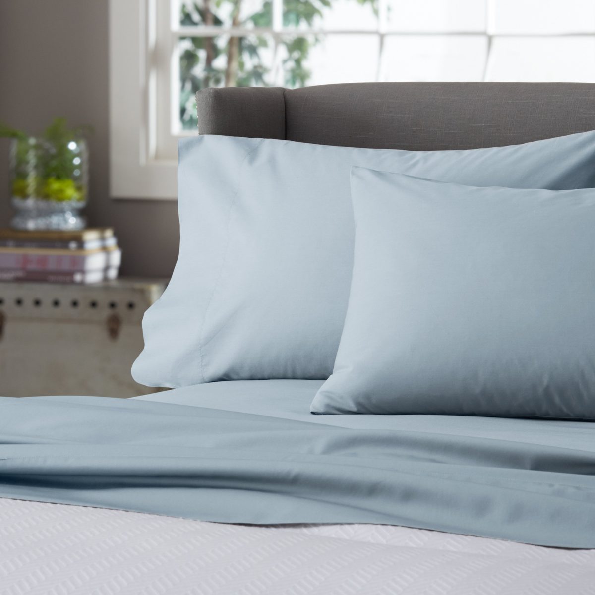 Pinzon Ultrasoft 300 Percale Cotton Duvet Cover Set – Blue – Sky Blue