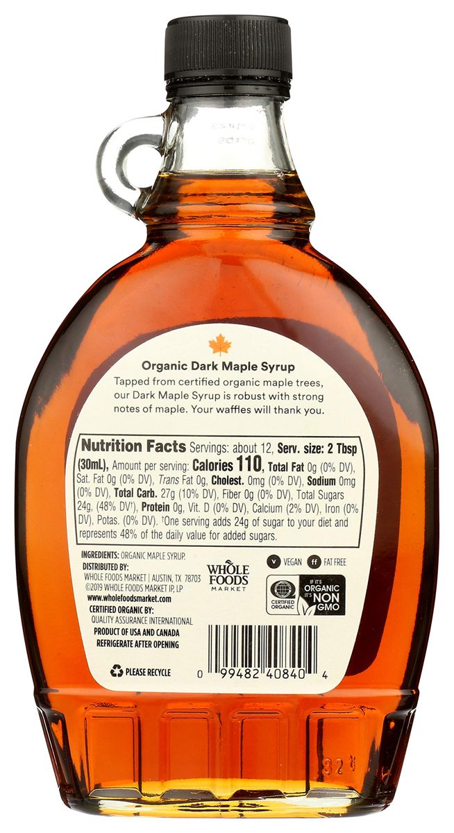 365 by Whole Foods Market, Organic Pure 100% Grade A Maple Syrup, Dark Color Robust Taste, 12 Fl Oz
