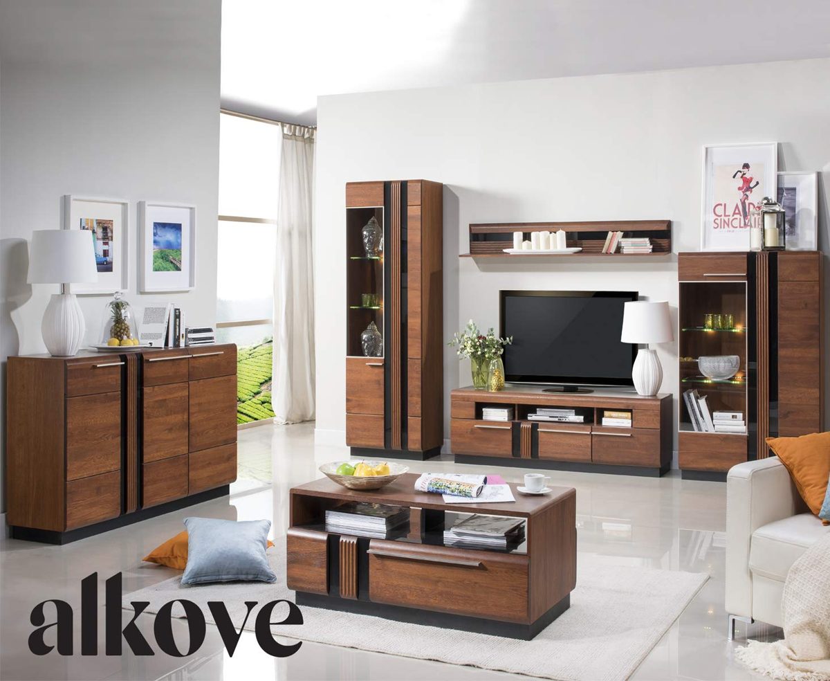 Amazon Brand - Alkove Malvern Solid Wood Front Display Cabinet, 66 x 198 x 42cm, Dark Brown/Black, Oak/Veneer