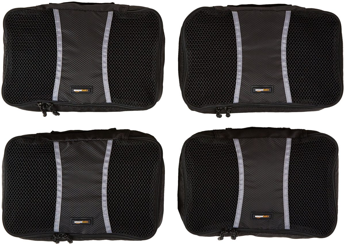 Amazon Basics Small Packing Cubes, Black and Gray - 4-Piece Set