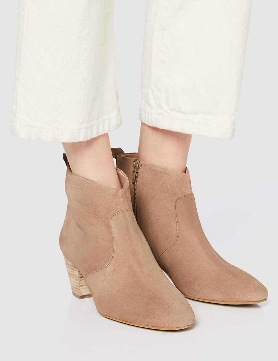 Amazon Brand - find. Leather Western Ankle Boots, Beige (Taupe Taupe), US 5