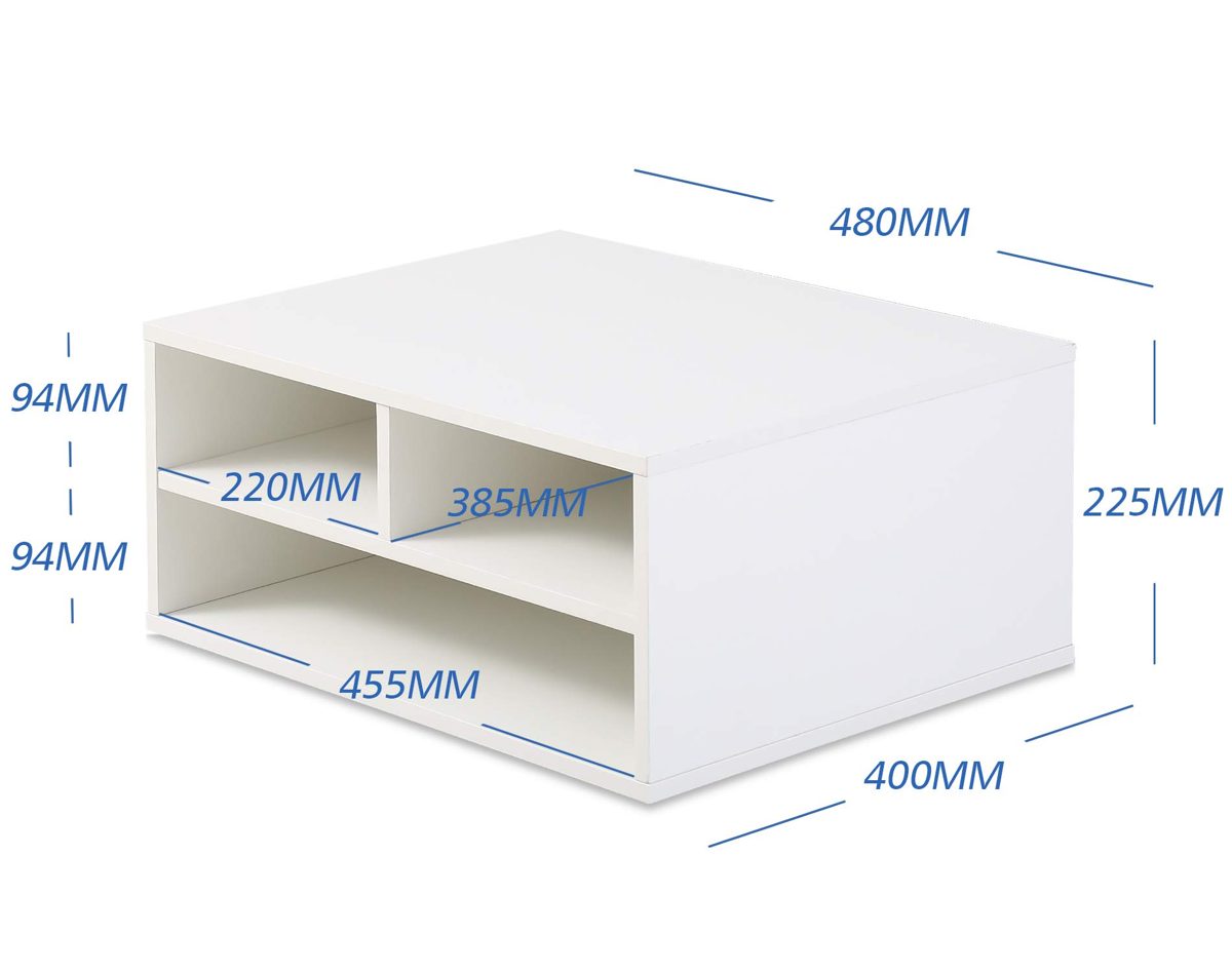 EONO EDO201401WW Printer Holder with 3 Compartments Wood White Organiser for Office and Home 47 x 40 x 22.5 cm