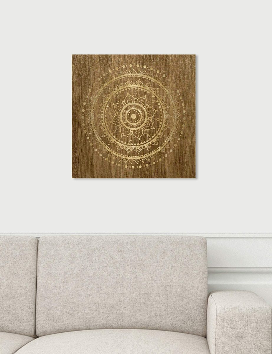 Amazon Brand – Stone & Beam Contemporary Gold on Brown Mandala Canvas Wall Art Print, 16" x 16"