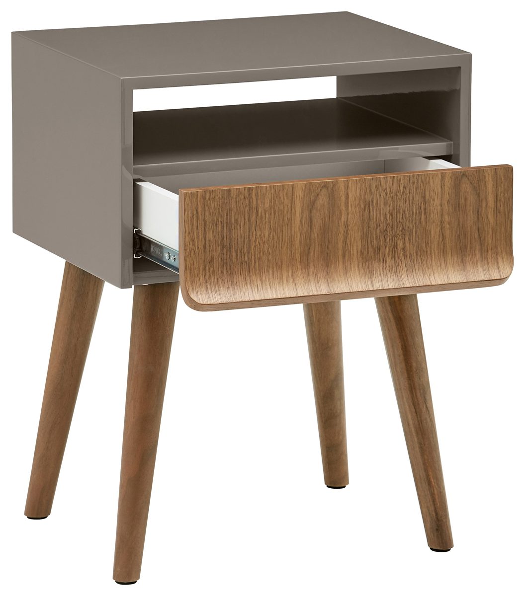 Amazon Brand – Rivet Mid-Century Modern Lacquer Side End Table Nightstand, Grey and Walnut