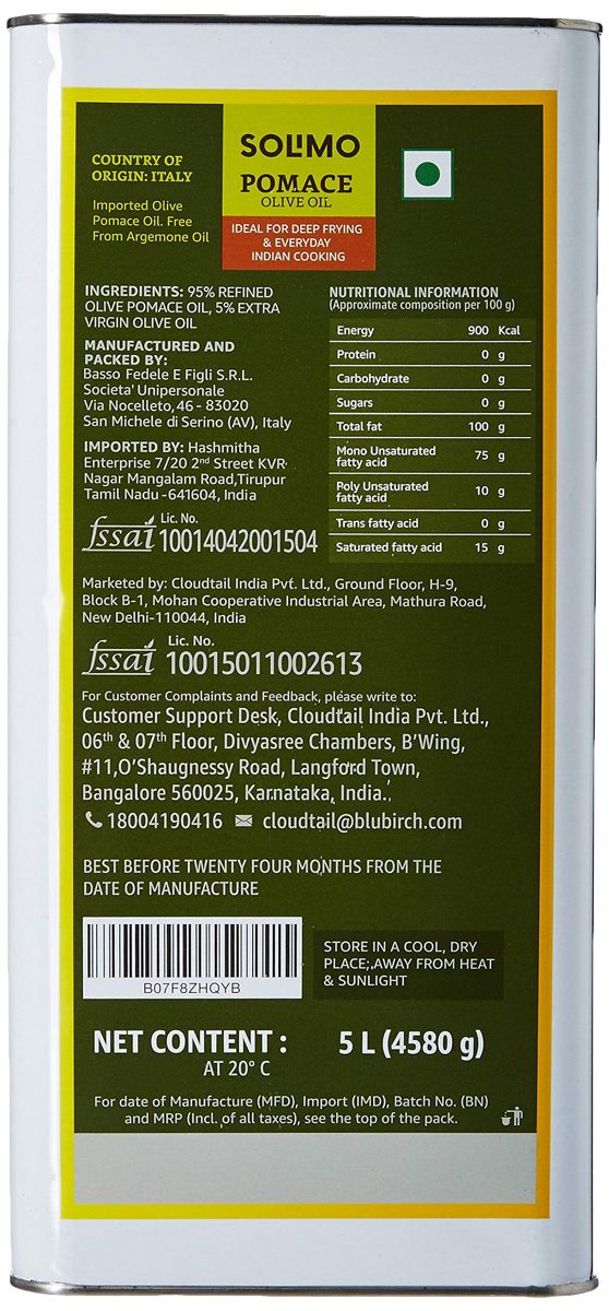 Amazon Brand - Solimo Pomace Olive Oil, 5l