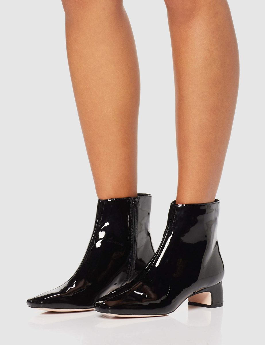 Amazon Brand - find. Block Heel Square Toe Ankle Boots, Schwarz Black Patent), US 5
