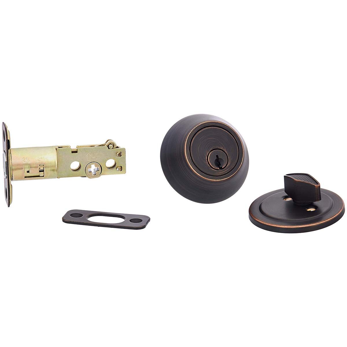 AmazonBasics Exterior Door Knob With Lock and Deadbolt, Standard Ball, Oil Rubbed Bronze