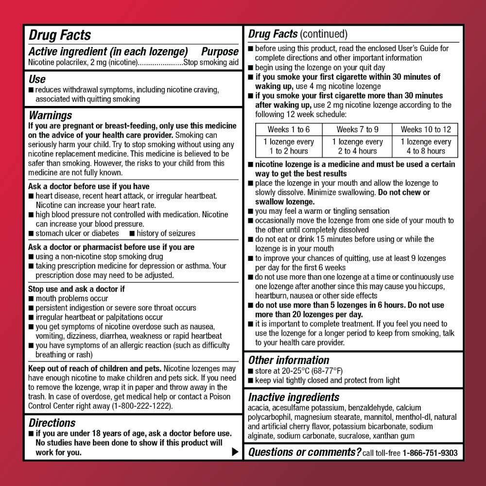 Basic Care Mini Nicotine Polacrilex Lozenge 2 mg (nicotine), Cherry Ice Flavor, Stop Smoking Aid, 27 Count
