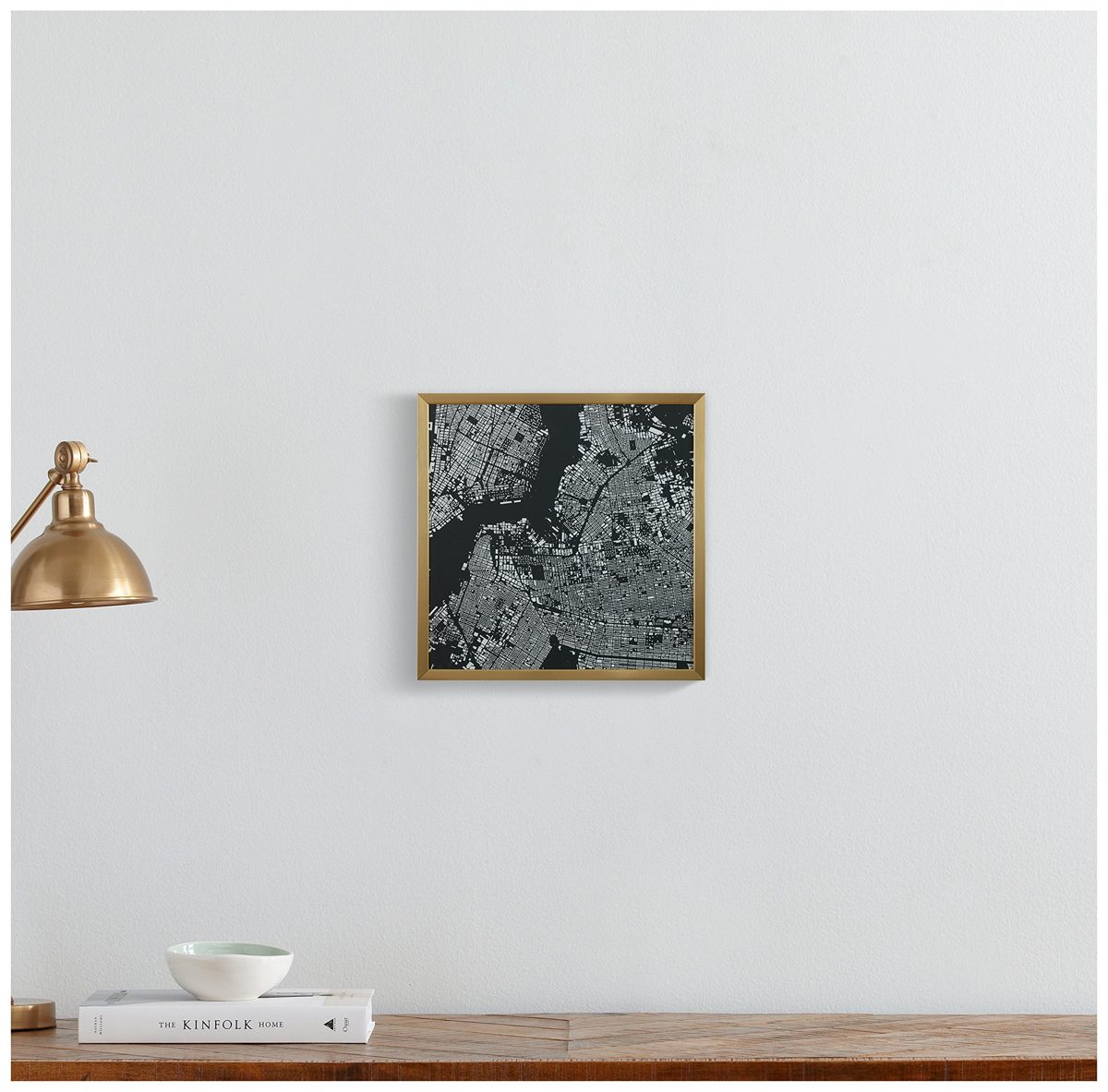 Amazon Brand – Rivet Modern Black and White Map of New York City, Gold Frame, 12" x 12"