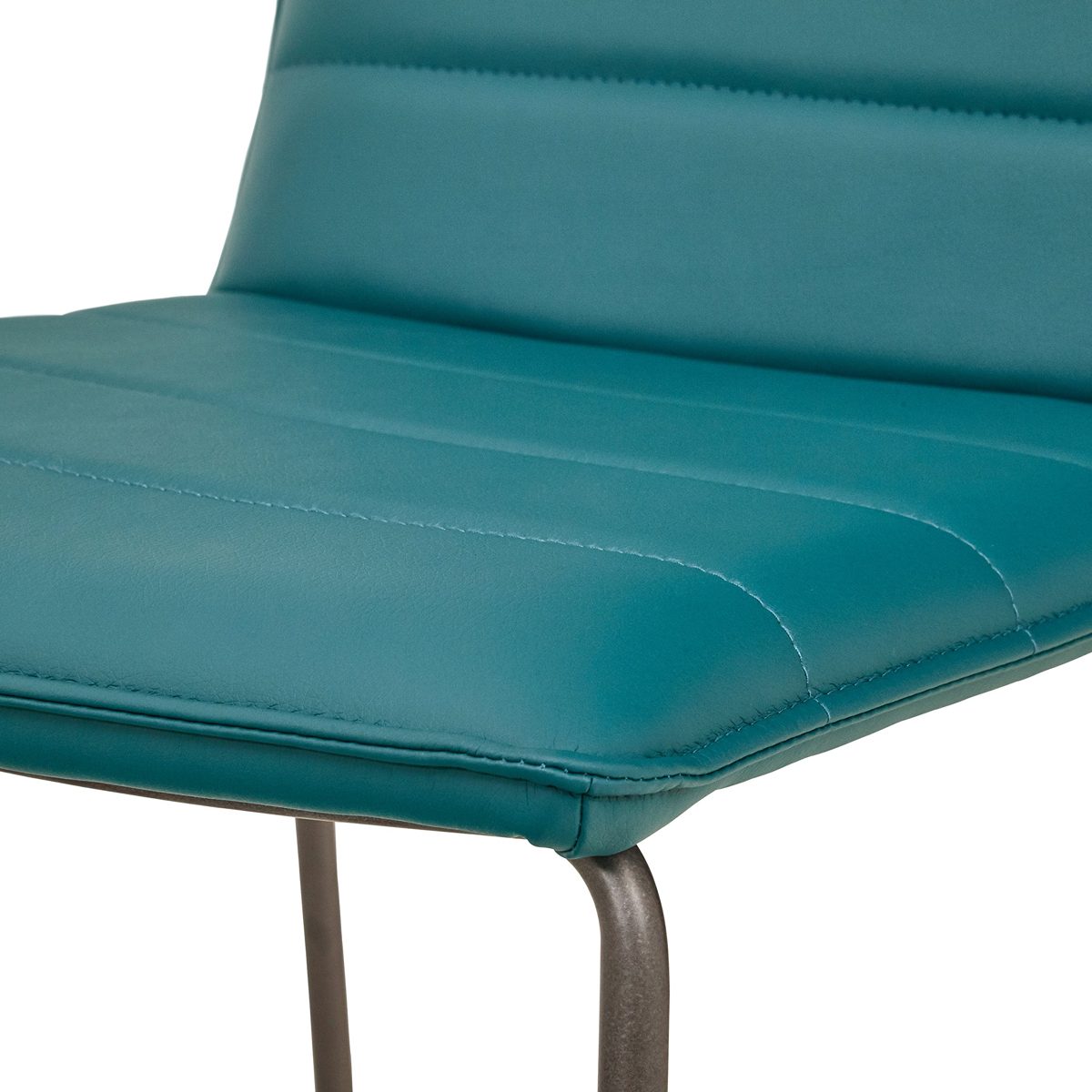 Amazon Brand – Rivet Julian Minimalist Modern Tufted Dining Room Counter Height Bar Stools, Set of 2, 34.3 Inch Height, Synthetic Leather, Aqua Blue