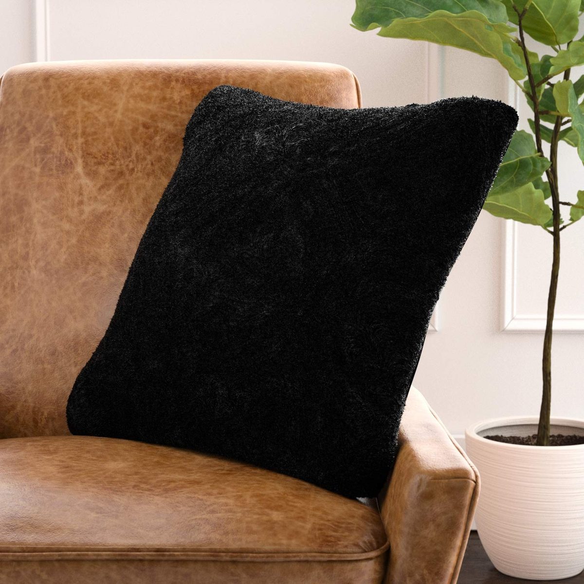 Amazon Brand – Rivet Glam Soft Faux Fur Throw Pillow - 20 x 20 Inch, Black