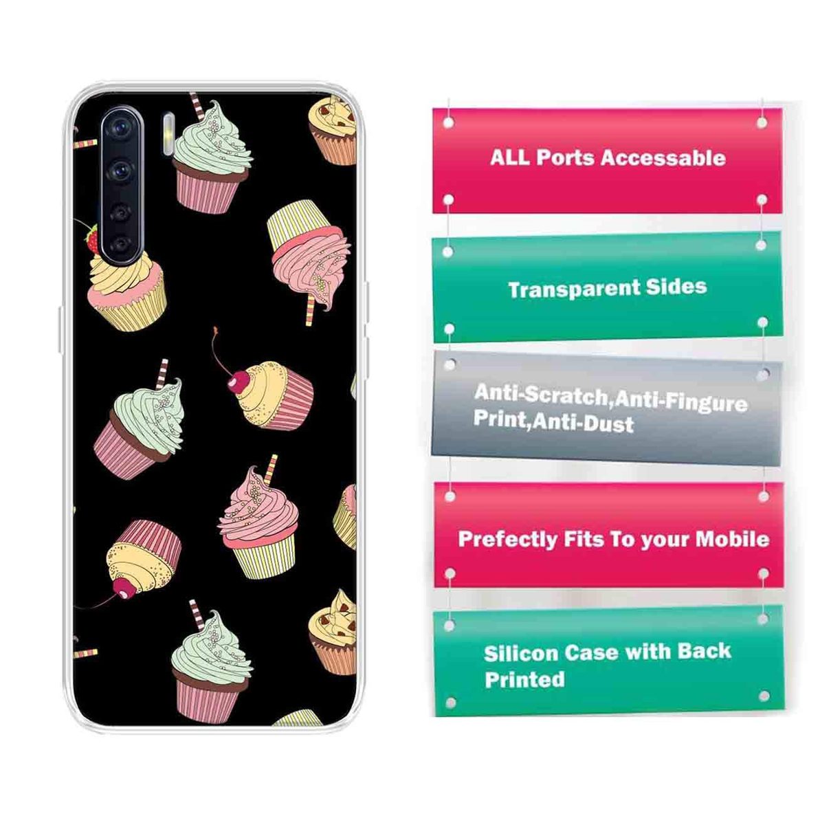 Amazon Brand - Solimo Designer Multicolor Cupcake Pattern Printed Soft Back Case Mobile Cover for Oppo F15
