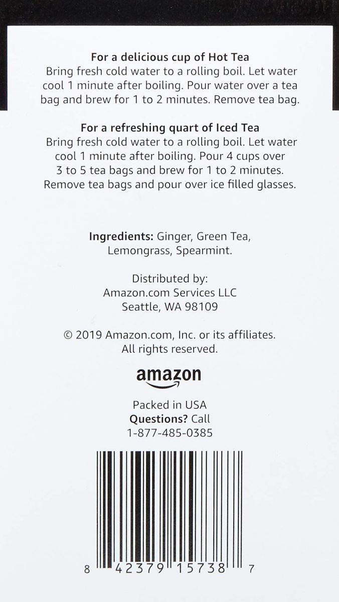 Amazon Brand - Happy Belly Ginger Green Tea Bags, 20 Count