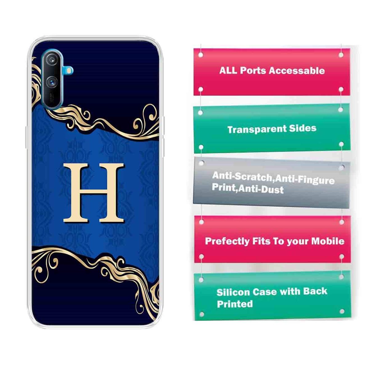 Amazon Brand - Solimo Designer Multicolor Blue Pattern Alphabet-H Printed Soft Back Case Mobile Cover for Realme C3