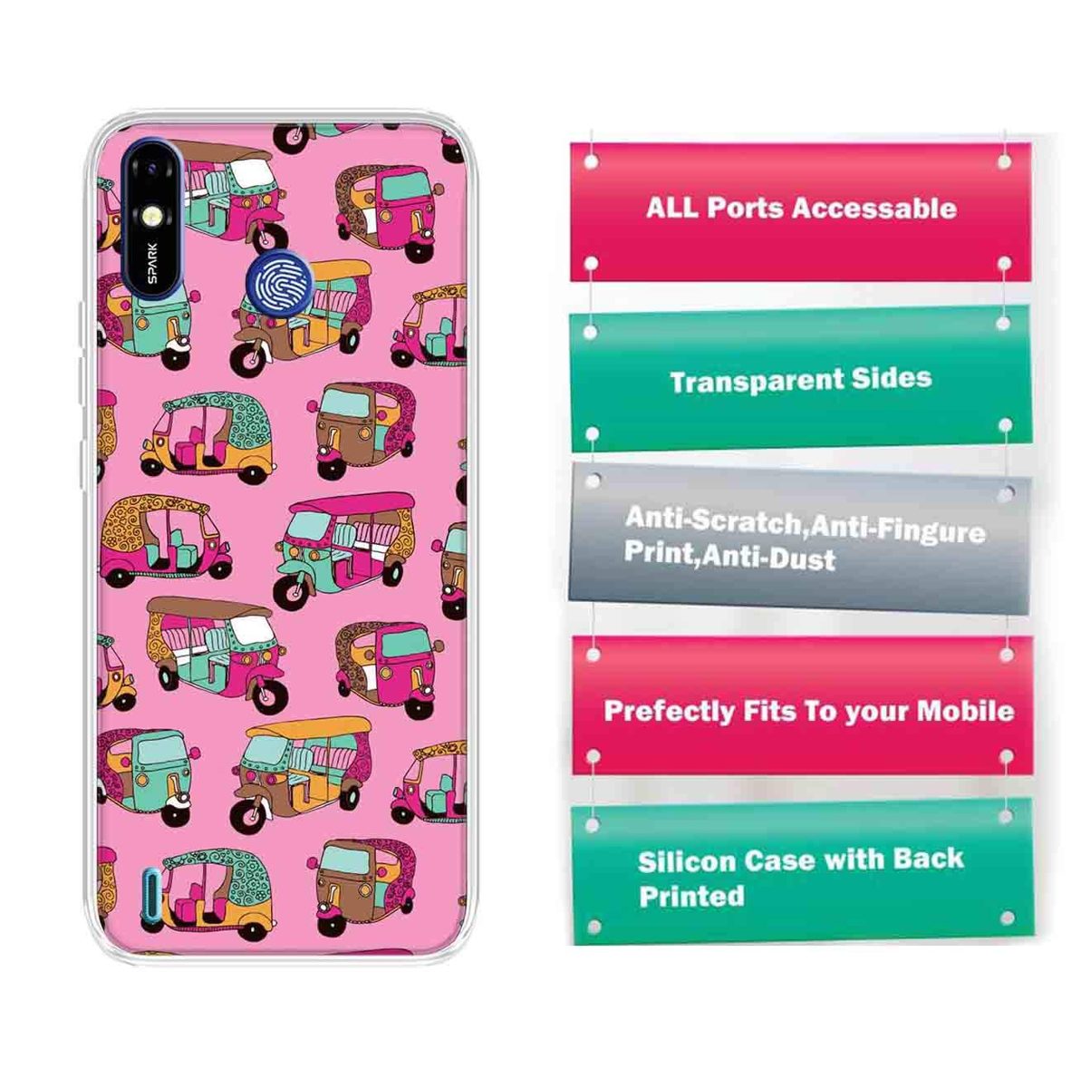 Amazon Brand - Solimo Designer Multicolor Auto Pink Pattern Printed Soft Back Case Mobile Cover for Tecno Spark Go Plus
