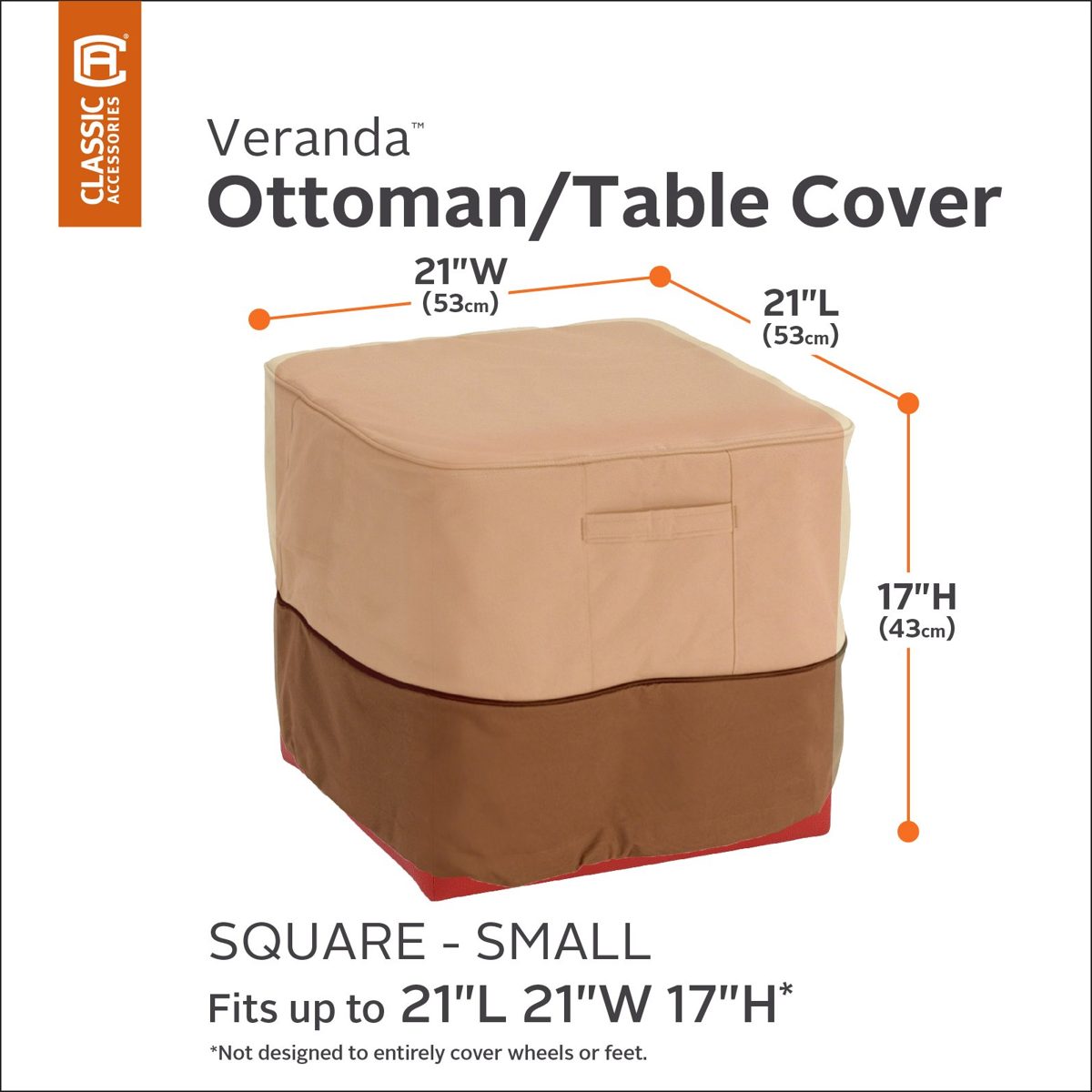 Classic Accessories 70972 Veranda Patio Square Ottoman/Side Table Cover