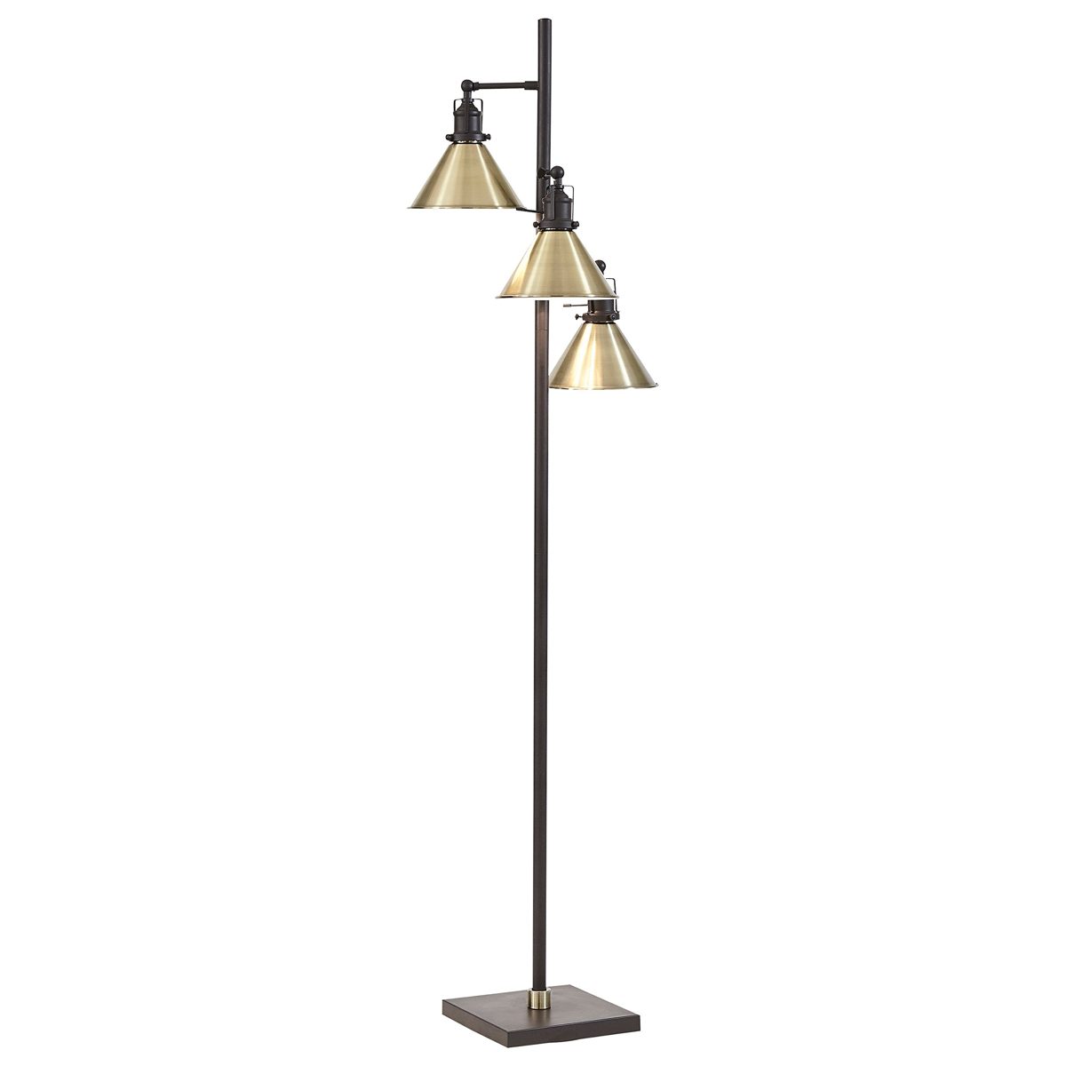 Rivet Adjustable Tree-Style 3-Light Floor Lamp, 69"H, with Bulbs, Bronze and Brass
