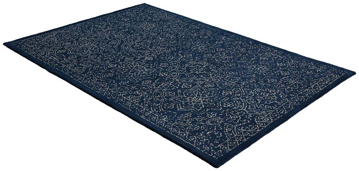 Amazon Brand – Stone & Beam Contemporary Floral Medallion Wool Area Rug, 8' x 10', Blue on Blue