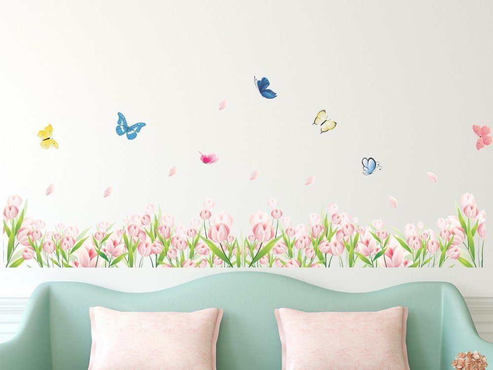 Amazon Brand - Solimo Wall Sticker for Home (Lilies and Butterflies, Ideal Size on Wall, 186 cm X 30 cm)