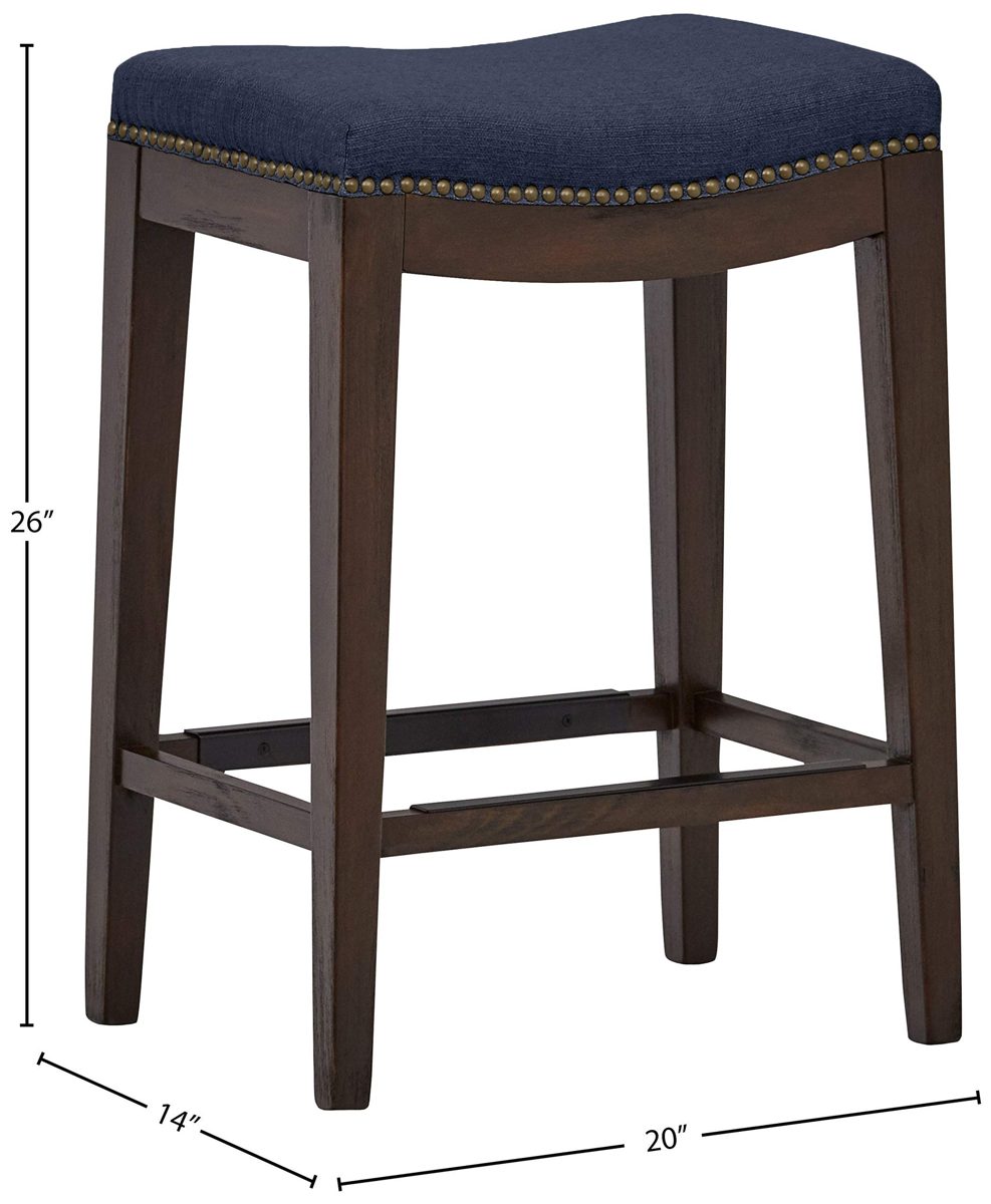Amazon Brand – Stone & Beam Elden Nailhead-Trim Saddle Kitchen Counter Height Backless Stool, 26"H, Blue