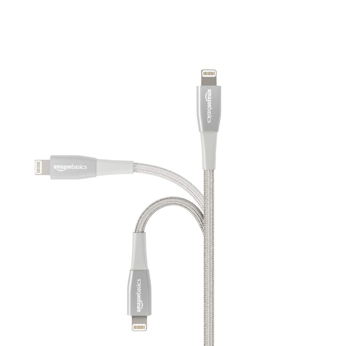 (Renewed) AmazonBasics Double Nylon Braided Apple Certified Lightning to USB Charge and Sync Cable, Premium Collection, 6 Feet (1.8 Meters) - Silver
