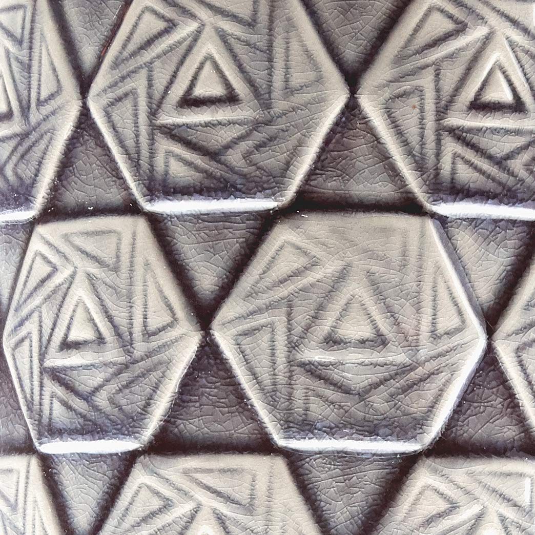 Rivet Modern Ceramic Table Lamp with Geometric-Patterned Base, 22.75" H, Grey